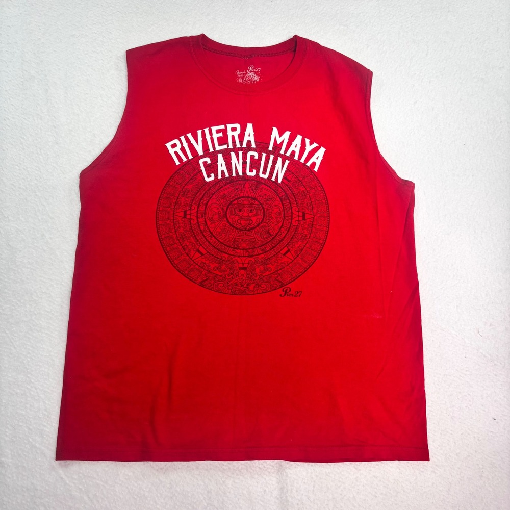 Y2K Riviera Maya Cancun Mexico Graphic Tank Red Beach Resort Top Size L